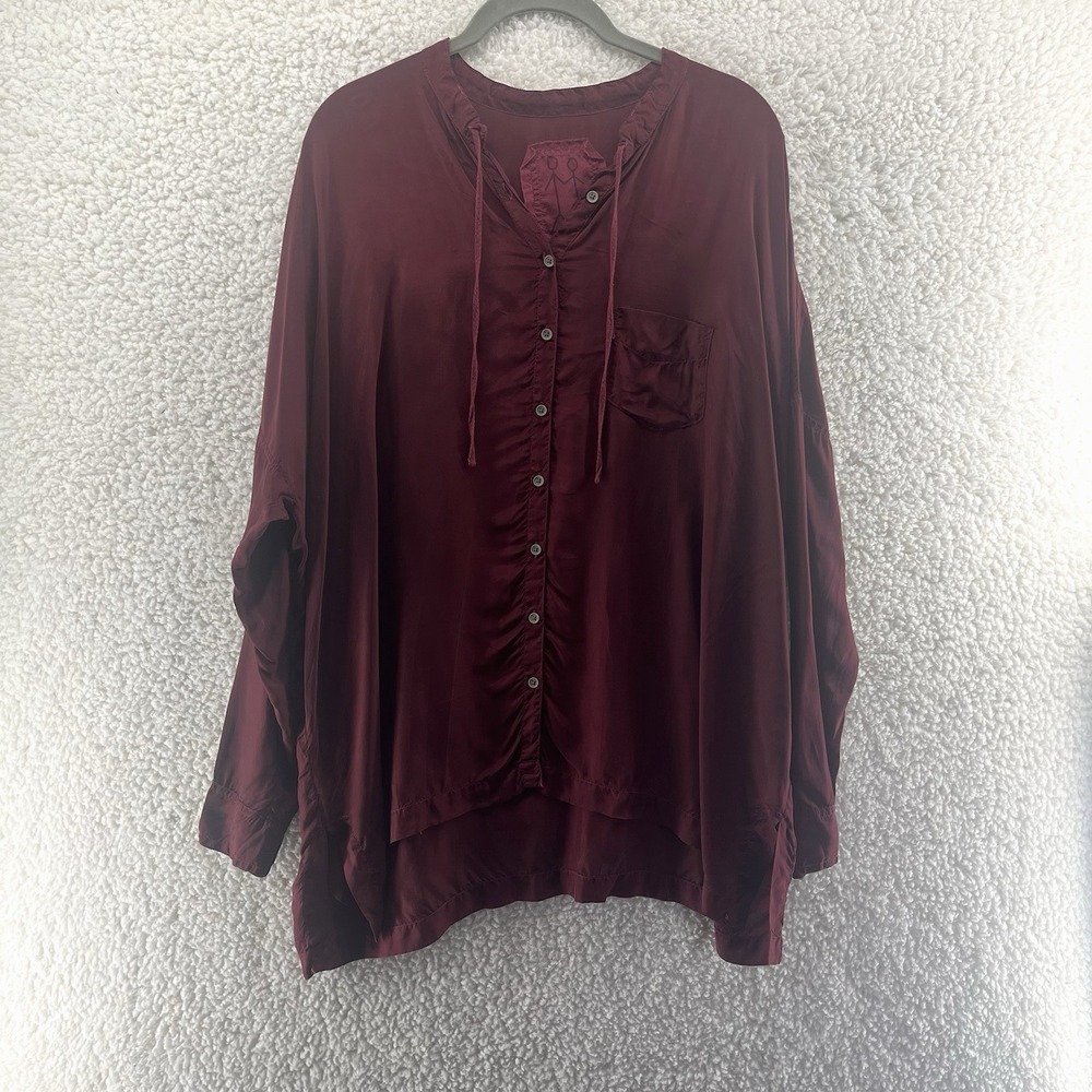 Johnny Was Pete & Greta Paige Button Down Blouse Size XS Maroon Cupro Lagenlook